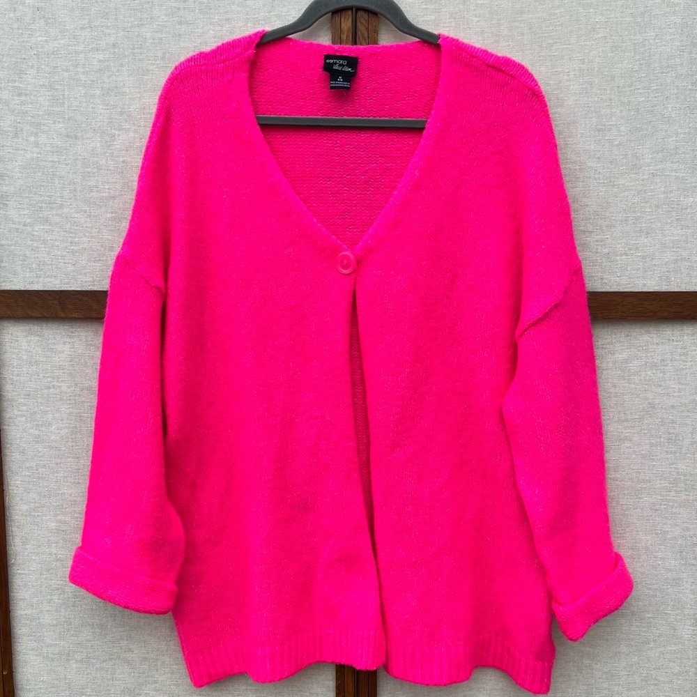 Esmara Heidi Klum Oversized Neon Hot Pink Long Cardigan Sweater - Medium